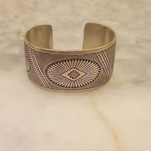 Navajo Micheal Tahe SouthWestern Native indian Stamped Inglot 925 Silver Cuff